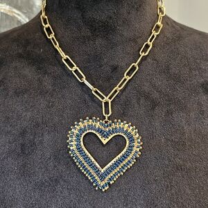 Gold and Blue Heart Pendant Necklace